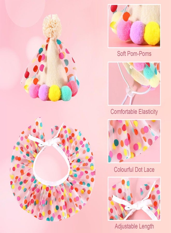 Kunyeah Pet Birthday Hat Scarf Set Puppy Princess Costumes Cute Lace Cat Outfit Dog Colorful Dots Bandana Pom-pom Cone Hat Cat Happy Birthday Decorations Pet Party Supplies - Image 3